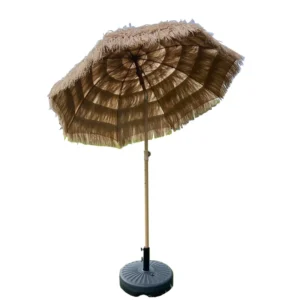2.7m Decorative Synthetic PP Straw Weatherproof Sunshade Patio Umbrella with Base