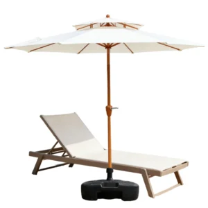 2.7m Foldable Double-Top Patio Parasol, Waterproof Iron Structure, Manual Crank, No Valance, No Tilt