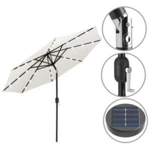 2.7m Outdoor Solar Umbrella with LED Light 8 Ribs Sun Umbrella Rain-proof Beach Tilt Cafe Umbrellas