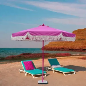 2.7m Outdoor Sunshade Umbrella with Fuchsia Tassel for Hotels, Parks, and Courtyards