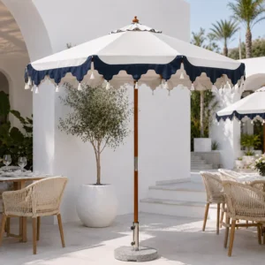 2.7m Round Aluminum Center Pole Parasol for Garden Hotel Courtyard Poolside with Scalloped Fringe