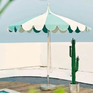 2.7m Round Center Pole Patio Umbrella 12pcs Fiberglass Ribs Aluminum Pole Plastic Hub 40kg Marble Base Outdoor Pagoda Parasol
