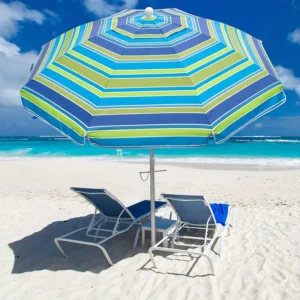 200 cm 6.5 ft Silver-Coated Windproof Aluminum Outdoor Beach Umbrella with Custom Pattern Design