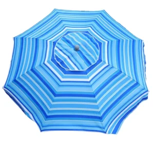 200G Polyester White Blue Beach Umbrella with Custom Printed Logo