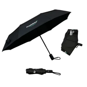 21 Inch 8 Ribs Fully Automatic Black Pongee Double Layer Air Vent 3 Fold Umbrella Custom Logo Printing