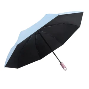 21 Inch 8K Rotatable Buckle Handle Windproof Waterproof UV Protection Semi-Automatic Three-Fold Pongee Umbrella With Logo