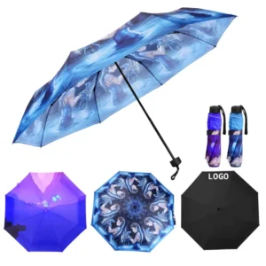 21 Inch Manual Full-Print Blue Windproof Umbrella with Custom Logo