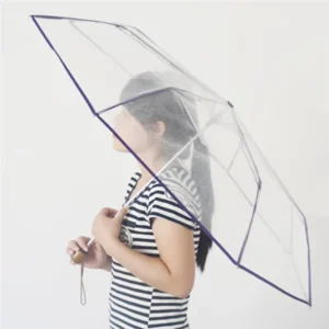 21-Inch Manual-Open Wooden-Handle Folding Clear Plastic Umbrella