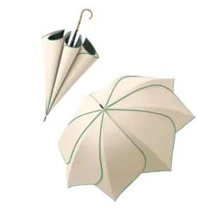 21-Inch Women’s Pure-Color Straight Umbrella, 8 Ribs, Long Bamboo Handle