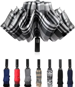210T Pongee Auto Open Auto Close Windproof Compact Three-Fold Inverted Reverse Umbrella for Backpack