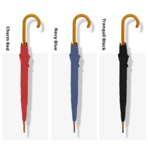 210T Pongee Straight Umbrella with Wood Shaft Hook Handle 8 Fiberglass Ribs