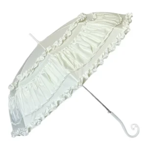 21IN*8K SPA50+ Beige Lace Bride Straight Umbrella Pongee 190T Nylon Fabric Long Handle 100cm Open Diameter Semi-Automatic