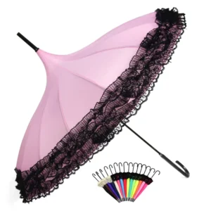 22*16K Multicolor Lace Wedding Umbrella Pagoda J Handle Manual Control Straight Umbrella Pagoda Shaped Design Made 190t Pongee