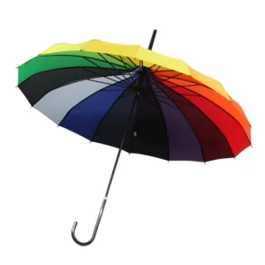 22IN*16K Rainbow Pagoda Parasol Straight Umbrella for Women Manual Control Business Gift Wedding Use Rain Sun Protection
