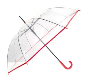 23” 8-Panel Waterproof Automatic Long Straight POE/PVC Transparent Umbrella with Red Trim