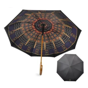 23″ 8K Straight Wood Umbrella, J Handle, Semi-Automatic, Double-Layer Aluminum Shaft, Minimalist Adult Umbrella