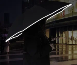 23-Inch 10-Rib Business Gift 3-Fold Inverted Reverse Umbrella with Reflective LED Light Handle and Logo Print
