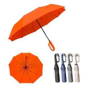23-Inch 10-Rib Fully Automatic 3-Fold Umbrella with Ring Buckle Handle Customized Color