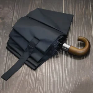 23 Inch 10 Ribs Automatic J Shape Wooden Handle Custom Logo 3 Folding Umbrella
