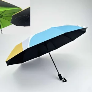 23-Inch 105cm 10-Rib 2-Section Fiberglass 3-Fold Fully Automatic Pongee Umbrella UPF 50+ UV Block Waterproof Custom