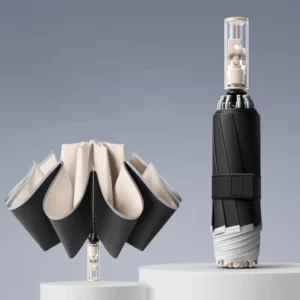 23-Inch 10K Inverted 3-Fold UV Umbrella with Reflective Stripe, Automatic Reverse Wind and Rain Umbrella for Adults