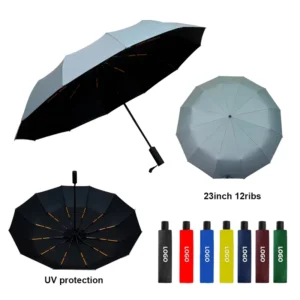 23 Inch 12-Rib UV Protection Auto Open and Close 3-Fold Umbrella with Logo Print