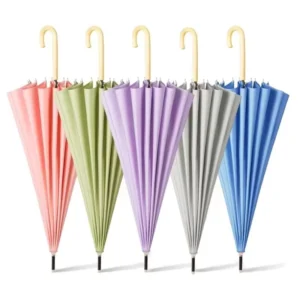 23 Inch 16-Rib Automatic Open Stick Umbrella Wooden Handle Custom Windproof