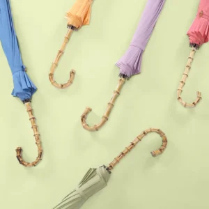 23-Inch 16-Rib Crook Bamboo-Handle Stick Umbrella
