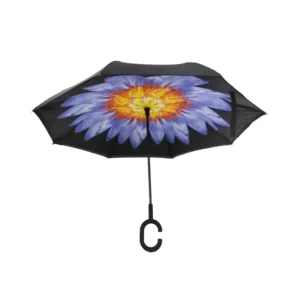 23-Inch 8-Rib Straight Inverted Reverse Umbrella with C-Shaped Handle and UV Protection