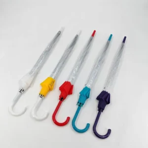 23-Inch 8 Ribs Transparent POE Souvenir Long Umbrella Branded Logo Printing Straight Umbrella J-Hook Handle Giveaways