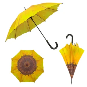 23 Inch 8K Automatic Open Sunflower Design Polyester Full Fiberglass Frame Digital Print Rainproof Windproof Flower Stick Umbrella