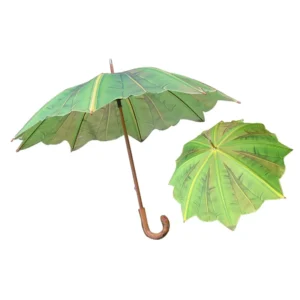 23-Inch*8K Custom Wave Shaped Banana Leaf Umbrella with Bamboo Curved Handle Pongee Material for Adults Promotion