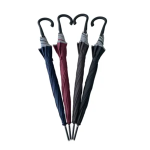 23 Inch Auto-Open Curved Rubber Handle Fiberglass Frame Straight Stick Pongee 8-Rib Rain Golf Umbrella BSCI Factory