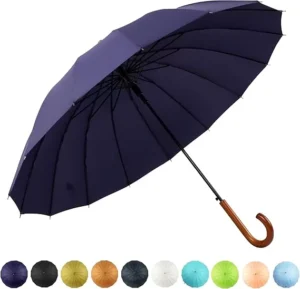 23 Inch Auto Stick Umbrella With Wood Handle Windproof Promotional Straight Rain Umbrella With Logo Business Gifts