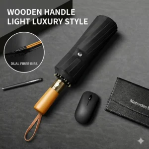 23-Inch Business Umbrella with Wooden Handle Windproof Waterproof Anti-UV
