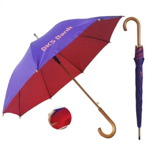 23-Inch Classic Double Canopy Heavy Duty Natural Straight Wooden Stick Umbrella 190T Pongee Fabric Fully Automatic Open