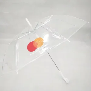 23 Inch Clear POE Semi-Automatic Straight Umbrella with Logo Print for Adults
