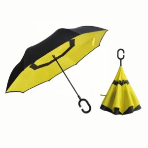 23-Inch Custom Logo Manual Open Double-Layer Straight Umbrella for Adults Waterproof Windproof C-Handle Reverse Design Pongee