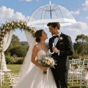 23-Inch Dome Shape Clear POE Souvenir Wedding Umbrella with Logo Printing and J-Hook Handle