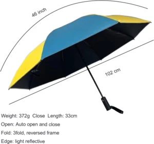 23-Inch Fully Automatic Reverse Umbrella for Adults, Lightweight Portable, Reflective Edge