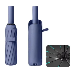 23-Inch Fully Automatic Three-Fold Umbrella Solid Color 10-Rib Fiberglass Frame Sun and Rain