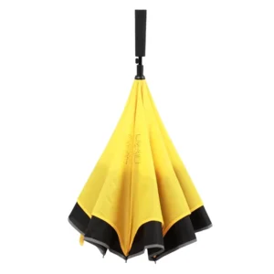 23-Inch Manual Open Auto-Close Double-Layer Reverse Umbrella with Reflective Piping and LED Light