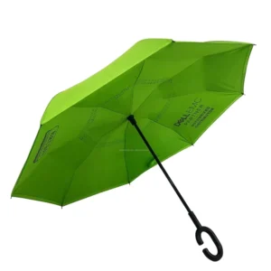 23-Inch Manual Open Straight Green Umbrella with Custom Logo C Handle Inside-Out Personalized Brand Name