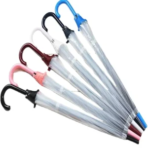 23-Inch POE Transparent Clear Plastic Straight Umbrella with White Handle