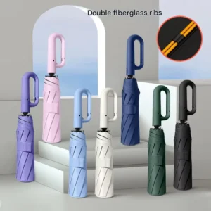 23-Inch Portable Folding Windproof Waterproof Travel Umbrella with Carabiner Hook Handle