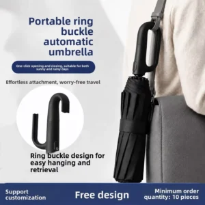 23-Inch Ring-Handle Three-Fold Automatic Folding Umbrella with All-Weather UV Protection