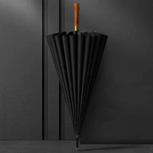 23-Inch Wood-Handle Large Strong Custom Logo Umbrella for Men, Long-Handle Straight Stick