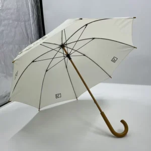 23 Inch Yellow Manual Open Crook Wooden Handle Straight Stick Rain Umbrella