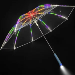 23 Inches 8K PVC POE Transparent LED Light Straight Umbrella Firework Effect Modern Luxury Stage Dance Props Manual Control