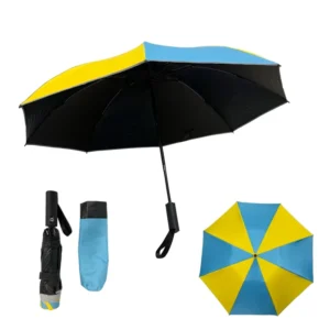 23Inch 8K UV Protected Auto Open and Close 3 Fold Reverse Umbrella with Reflective Strip Custom Logo